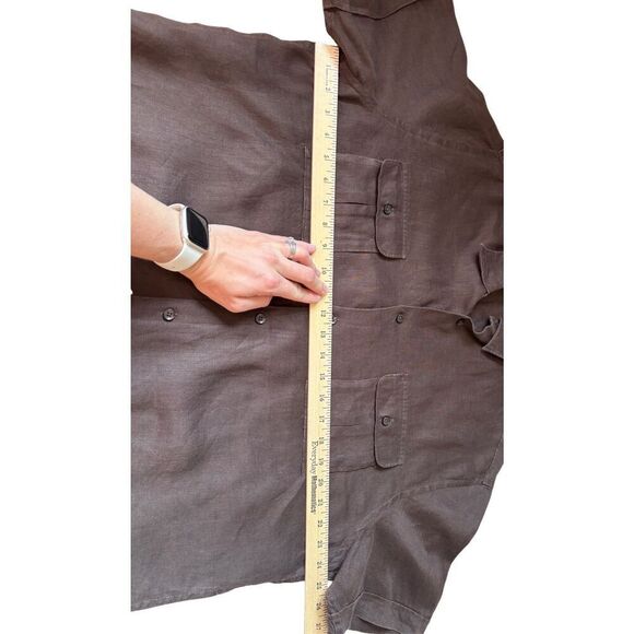 Perry Ellis Linen Button Down Shirt size XL Brown Unisex - Picture 6 of 6